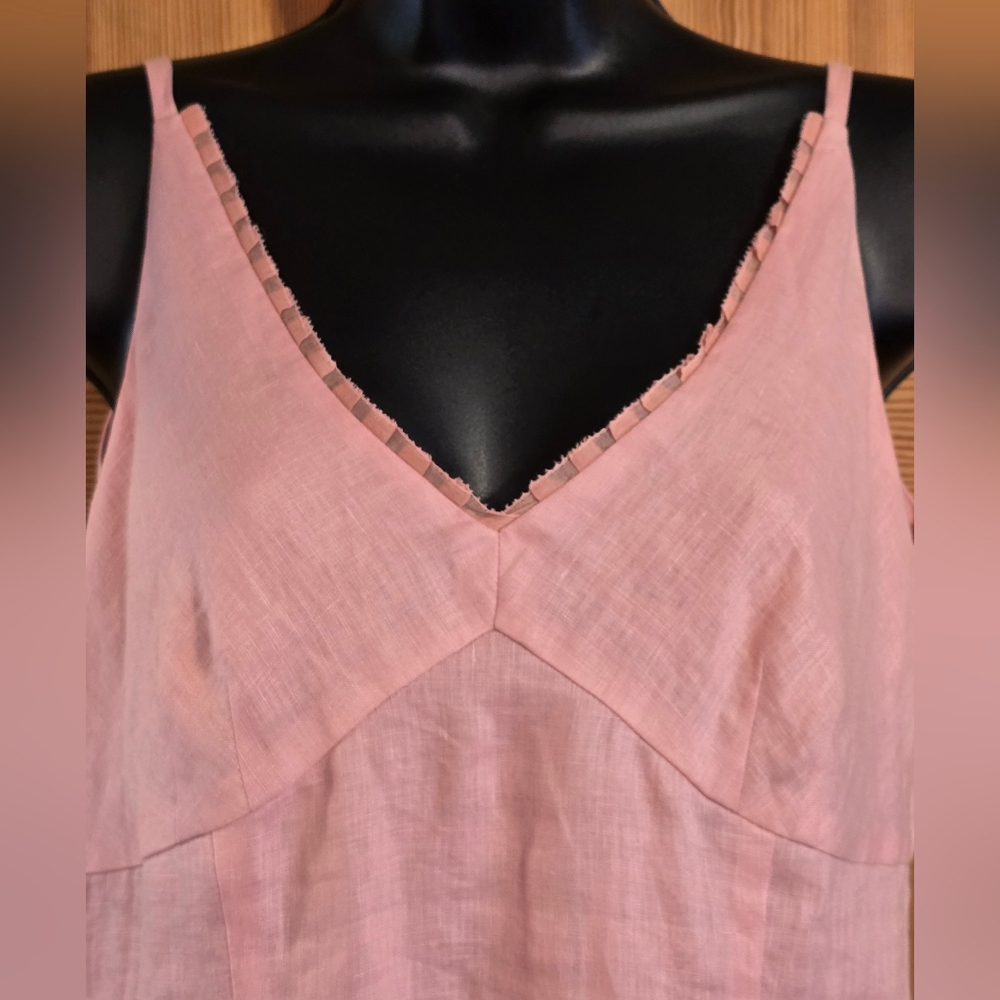 Ann Taylor Pretty Pink V- Neck Linen Dress Adorable Pleats Vacation Cruise Date - Picture 7 of 9